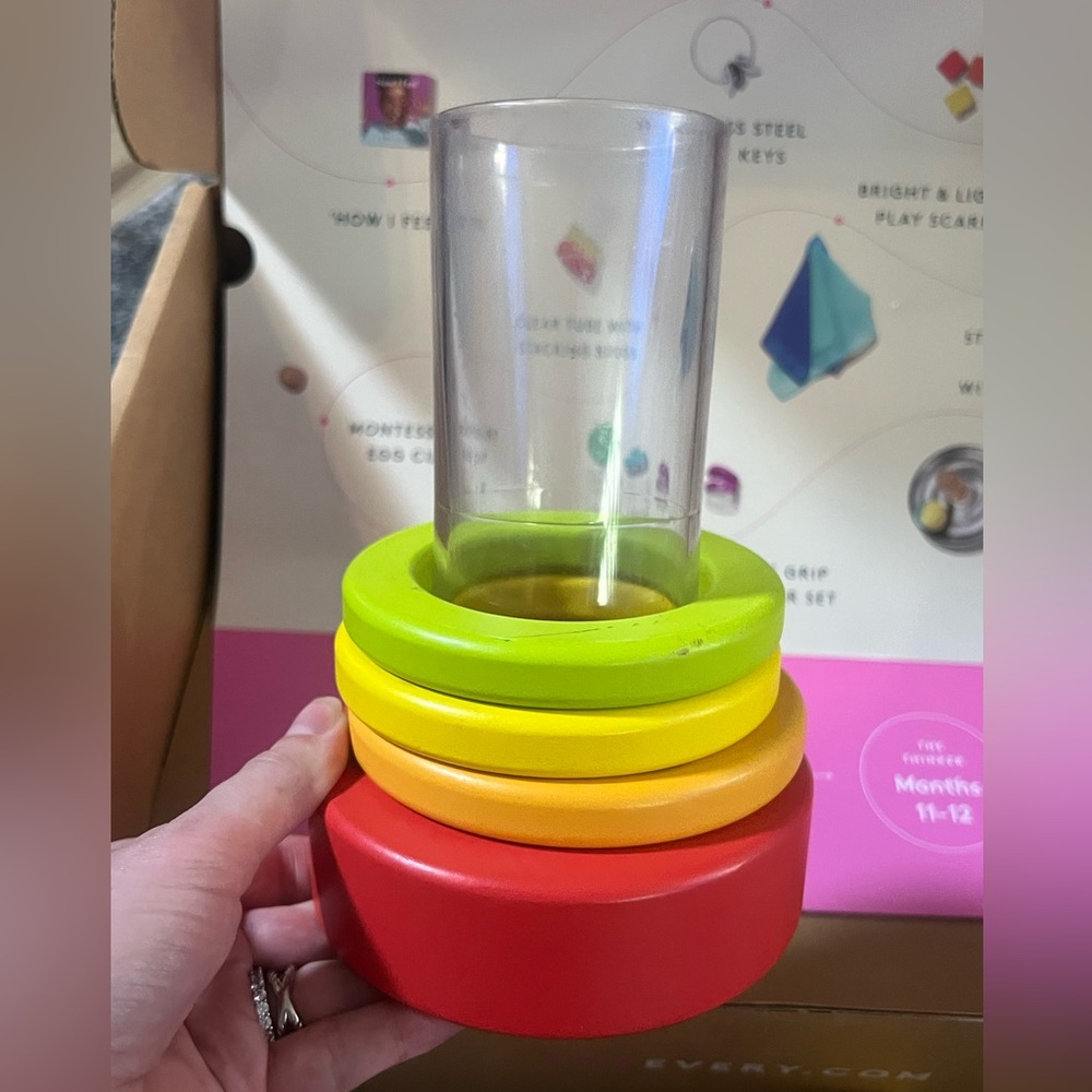 Lovevery Clear Tube with Stacking Rings from The Explorer 9-10 Month Kit
